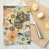 Africa Map Decorative Tribal Elements Pattern キッチンタオル (四つ折り)