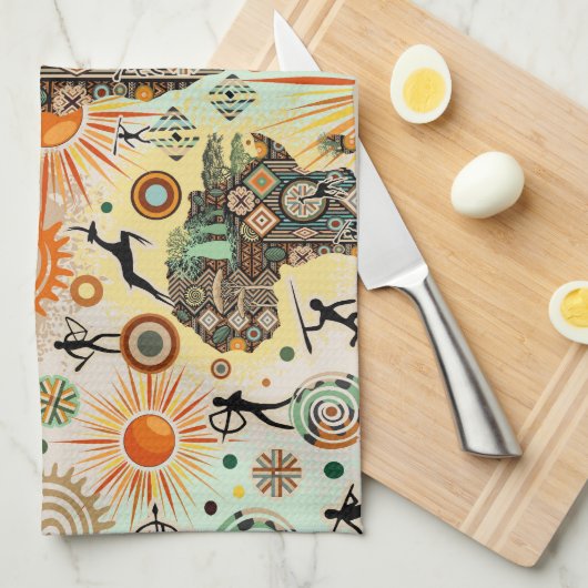 Africa Map Decorative Tribal Elements Pattern キッチンタオル (四つ折り)