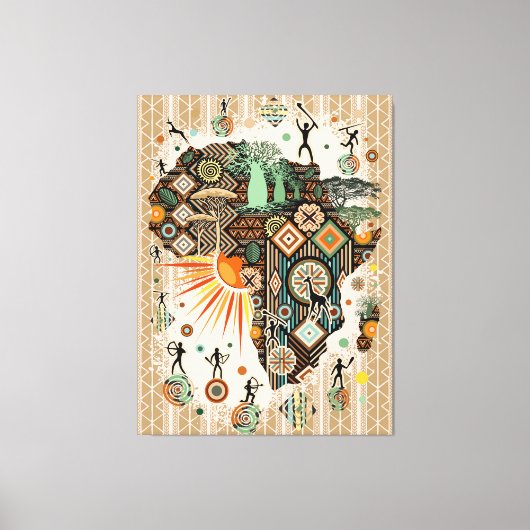 Africa Map Decorative Tribal Elements Pattern キャンバスプリント (正面)