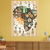 Africa Map Decorative Tribal Elements Pattern キャンバスプリント (インサイチュ (リビング))