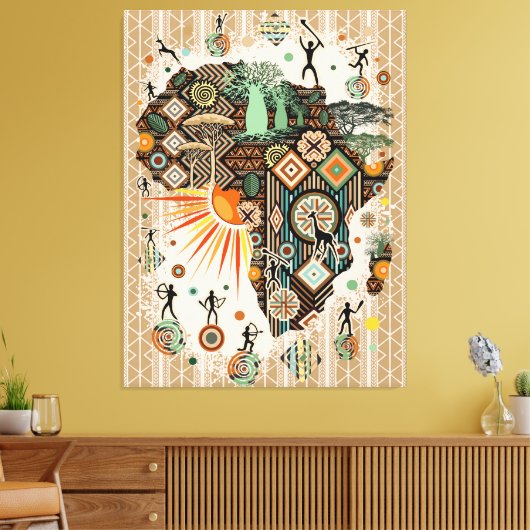 Africa Map Decorative Tribal Elements Pattern キャンバスプリント (インサイチュ (リビング))