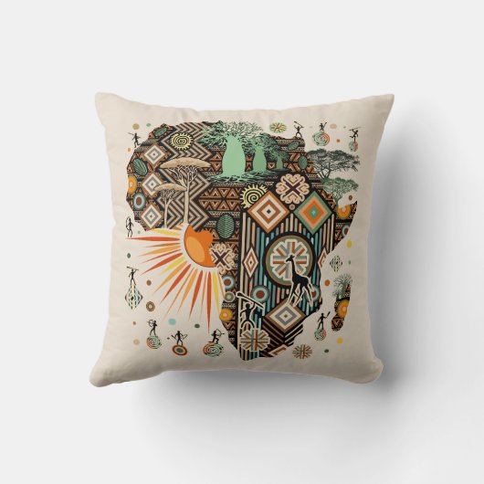 Africa Map Decorative Tribal Elements Pattern クッション (裏面)