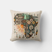 Africa Map Decorative Tribal Elements Pattern クッション (正面)