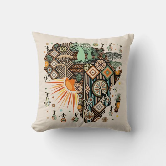Africa Map Decorative Tribal Elements Pattern クッション (正面)