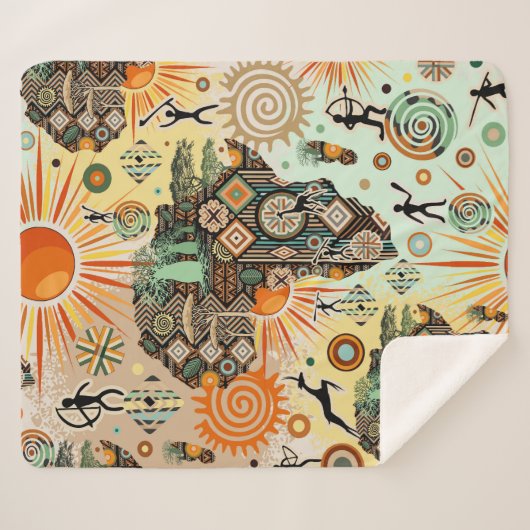 Africa Map Decorative Tribal Elements Pattern シェルパブランケット (正面(横))