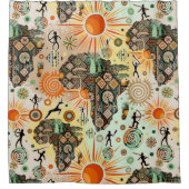Africa Map Decorative Tribal Elements Pattern シャワーカーテン (正面)