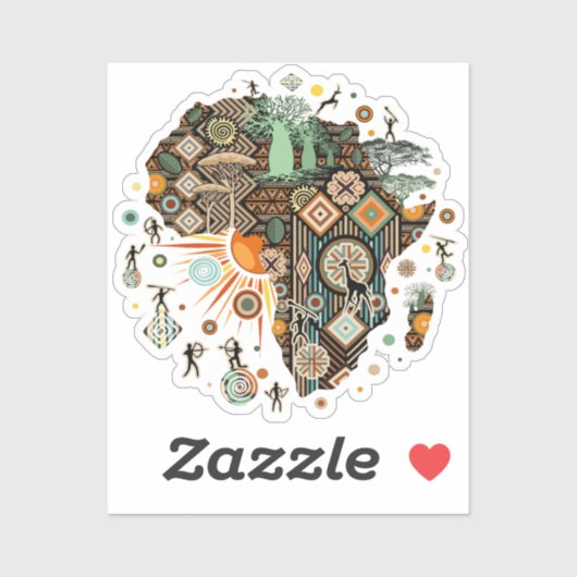 Africa Map Decorative Tribal Elements Pattern シール (シート)