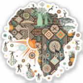 Africa Map Decorative Tribal Elements Pattern シール (正面)
