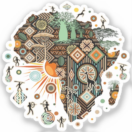 Africa Map Decorative Tribal Elements Pattern シール (正面)