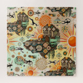 Africa Map Decorative Tribal Elements Pattern ジグソーパズル (横)