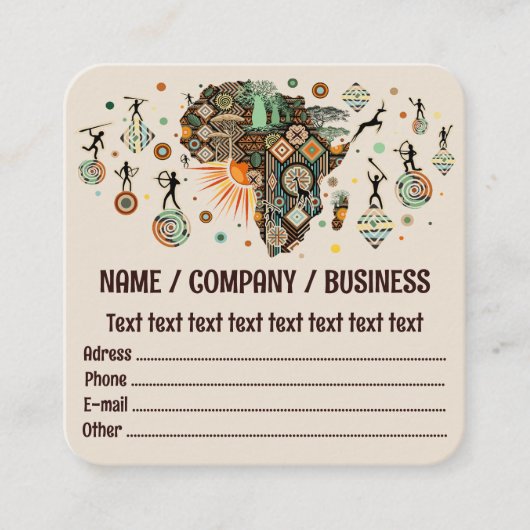 Africa Map Decorative Tribal Elements Pattern スクエア名刺 (正面)