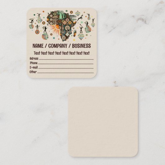 Africa Map Decorative Tribal Elements Pattern スクエア名刺 (正面/裏面)