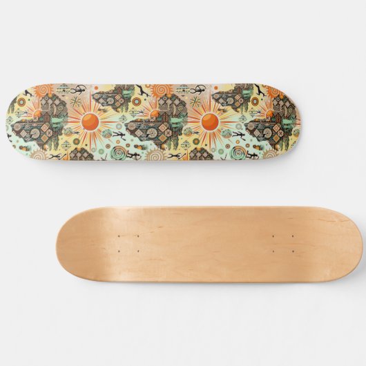 Africa Map Decorative Tribal Elements Pattern スケートボード (横)