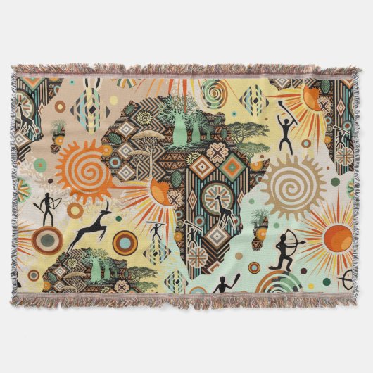 Africa Map Decorative Tribal Elements Pattern スローブランケット (正面)
