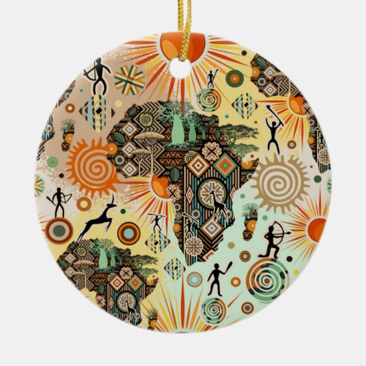 Africa Map Decorative Tribal Elements Pattern セラミックオーナメント (正面)