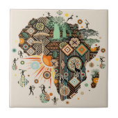 Africa Map Decorative Tribal Elements Pattern タイル (正面)
