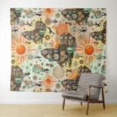 Africa Map Decorative Tribal Elements Pattern タペストリー (インサイチュ(横))