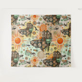 Africa Map Decorative Tribal Elements Pattern タペストリー (正面(横))