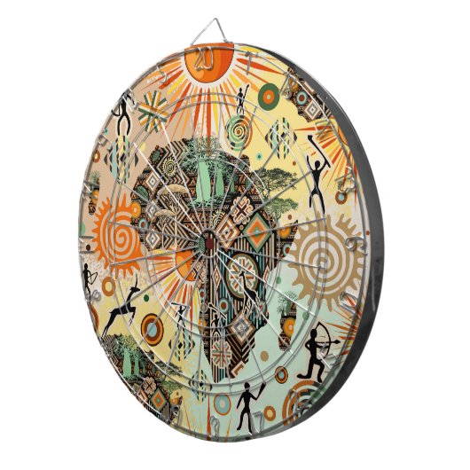 Africa Map Decorative Tribal Elements Pattern ダーツボード (正面右)