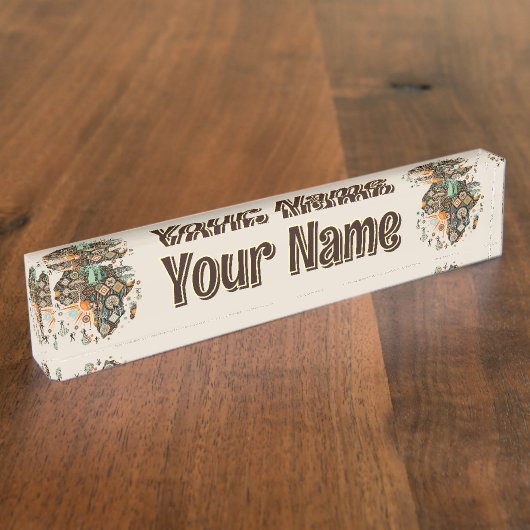 Africa Map Decorative Tribal Elements Pattern デスクネームプレート (側面)