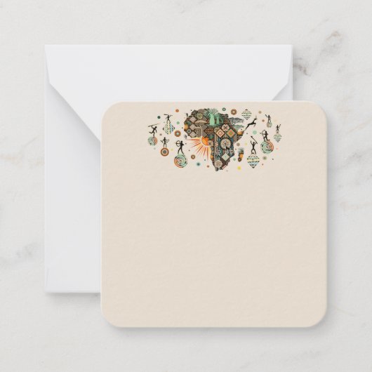 Africa Map Decorative Tribal Elements Pattern ノートカード (正面)