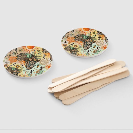 Africa Map Decorative Tribal Elements Pattern ハンドファン (組立なし)