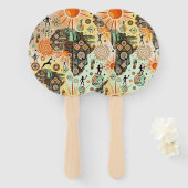 Africa Map Decorative Tribal Elements Pattern ハンドファン (正面&裏面)