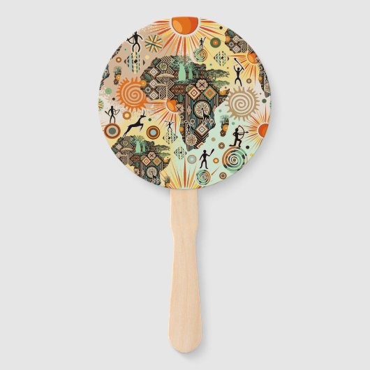 Africa Map Decorative Tribal Elements Pattern ハンドファン (正面)