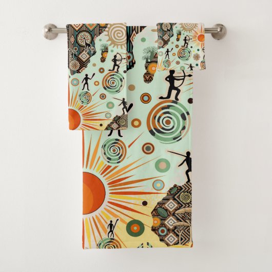 Africa Map Decorative Tribal Elements Pattern バスタオルセット (インサイチュ)
