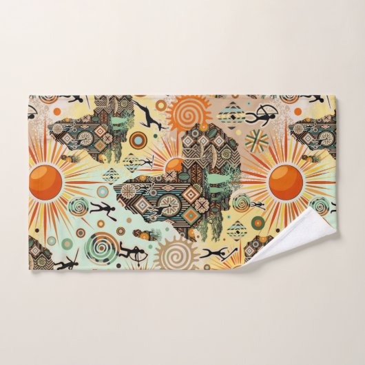 Africa Map Decorative Tribal Elements Pattern バスタオルセット (ハンドタオル)