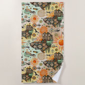 Africa Map Decorative Tribal Elements Pattern ビーチタオル (正面)