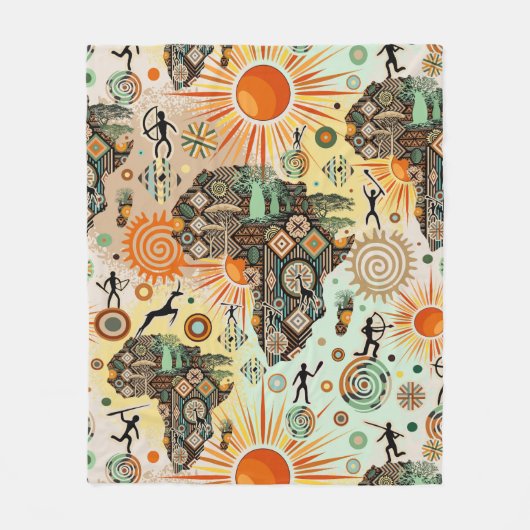 Africa Map Decorative Tribal Elements Pattern フリースブランケット (正面)