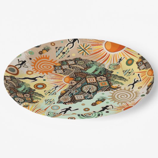 Africa Map Decorative Tribal Elements Pattern ペーパープレート (アングル)