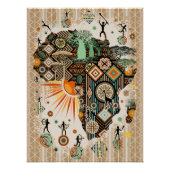 Africa Map Decorative Tribal Elements Pattern ポスター (正面)