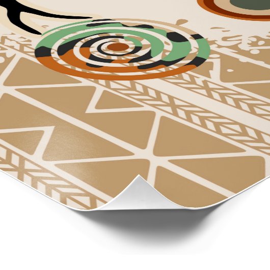 Africa Map Decorative Tribal Elements Pattern ポスター (コーナー)