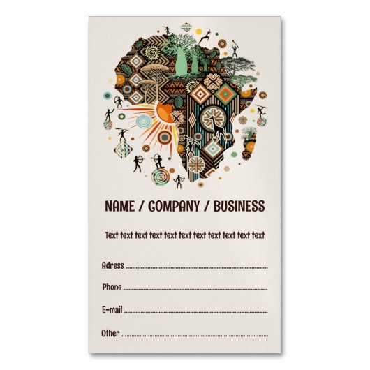 Africa Map Decorative Tribal Elements Pattern マグネット名刺 (正面縦)