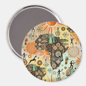 Africa Map Decorative Tribal Elements Pattern マグネット (正面/裏面)
