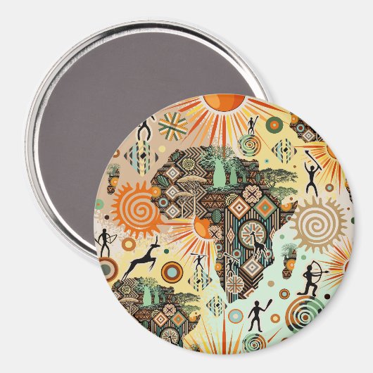 Africa Map Decorative Tribal Elements Pattern マグネット (正面/裏面)