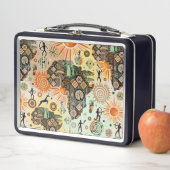 Africa Map Decorative Tribal Elements Pattern メタルランチボックス (インサイチュ)