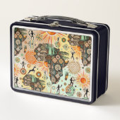 Africa Map Decorative Tribal Elements Pattern メタルランチボックス (正面)