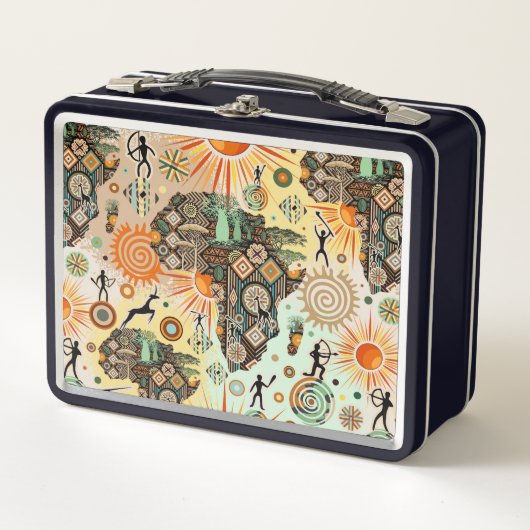 Africa Map Decorative Tribal Elements Pattern メタルランチボックス (正面)