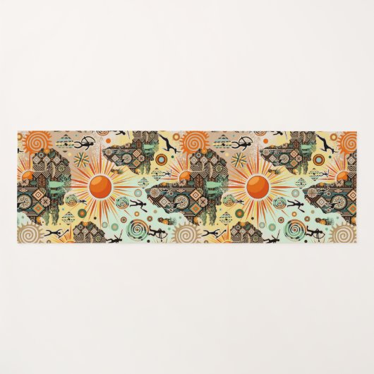 Africa Map Decorative Tribal Elements Pattern ヨガマット (正面(横))