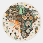 Africa Map Decorative Tribal Elements Pattern ラウンドシール (正面)