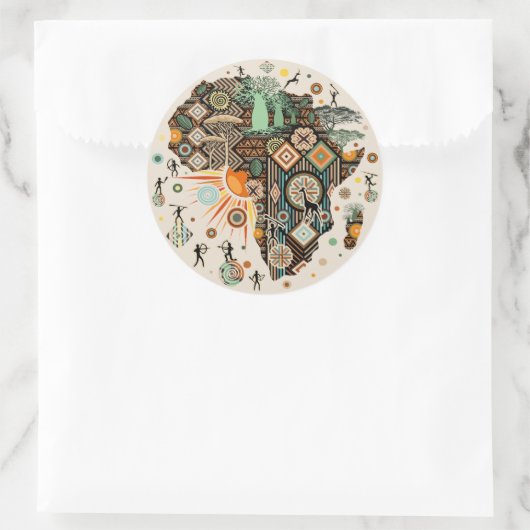 Africa Map Decorative Tribal Elements Pattern ラウンドシール (バッグ)