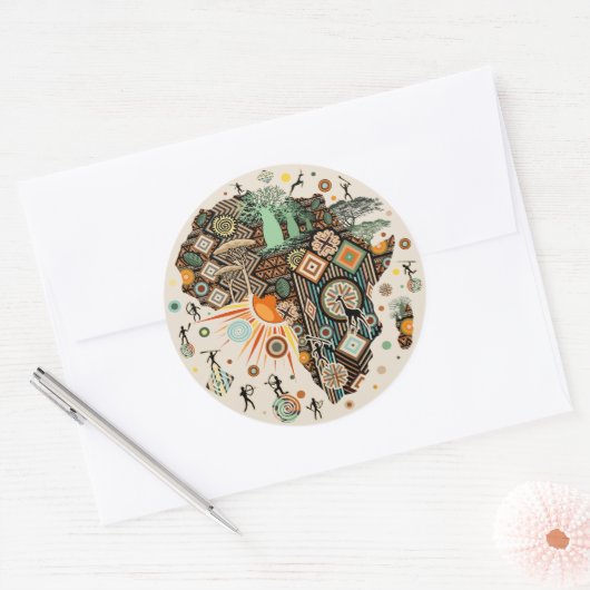 Africa Map Decorative Tribal Elements Pattern ラウンドシール (封筒)