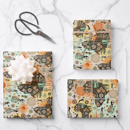 Africa Map Decorative Tribal Elements Pattern ラッピングペーパーシート (正面)