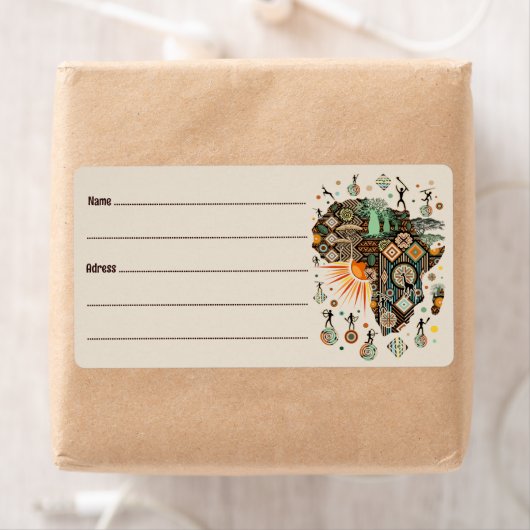 Africa Map Decorative Tribal Elements Pattern ラベル (インサイチュ)