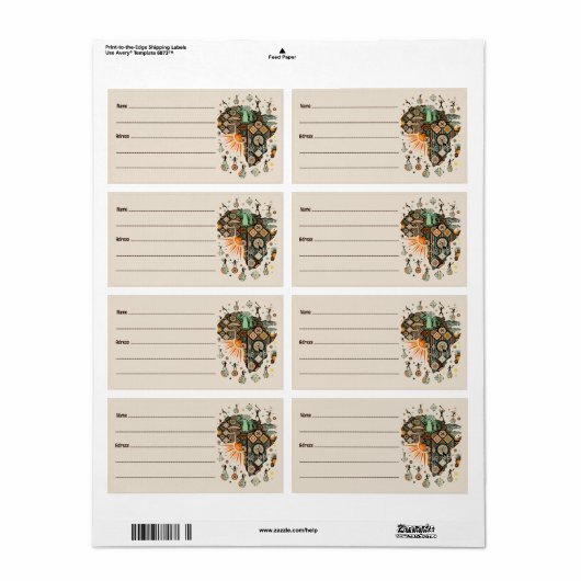 Africa Map Decorative Tribal Elements Pattern ラベル (フルシート)