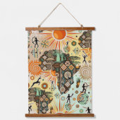 Africa Map Decorative Tribal Elements Pattern 吊り下げ型タペストリー (正面)