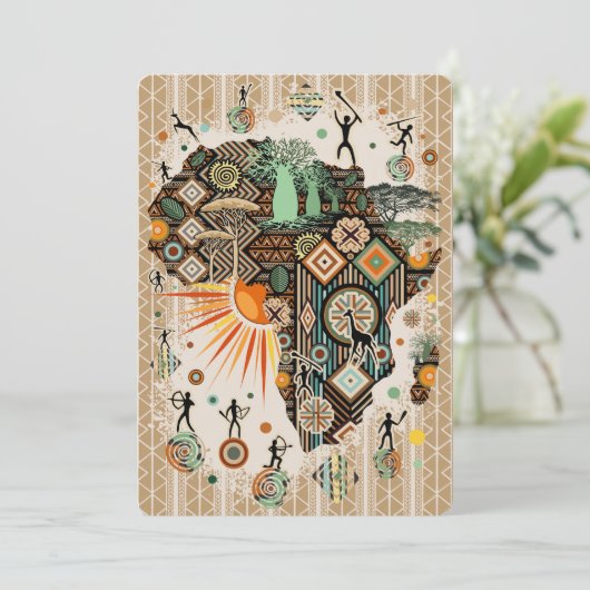 Africa Map Decorative Tribal Elements Pattern 招待状 (スタンド正面)